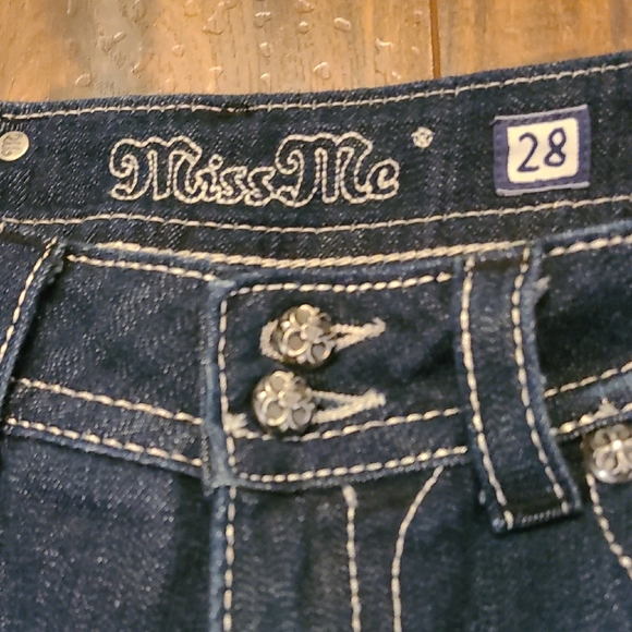 Miss Me Dark Blue Boot Cut Jeans with Silver Embellishments - Picture 4 of 8